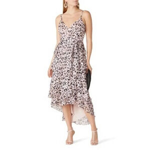 Hutch Elsa Pink Black Animal Print Ruffle High-Low Wrap Dress